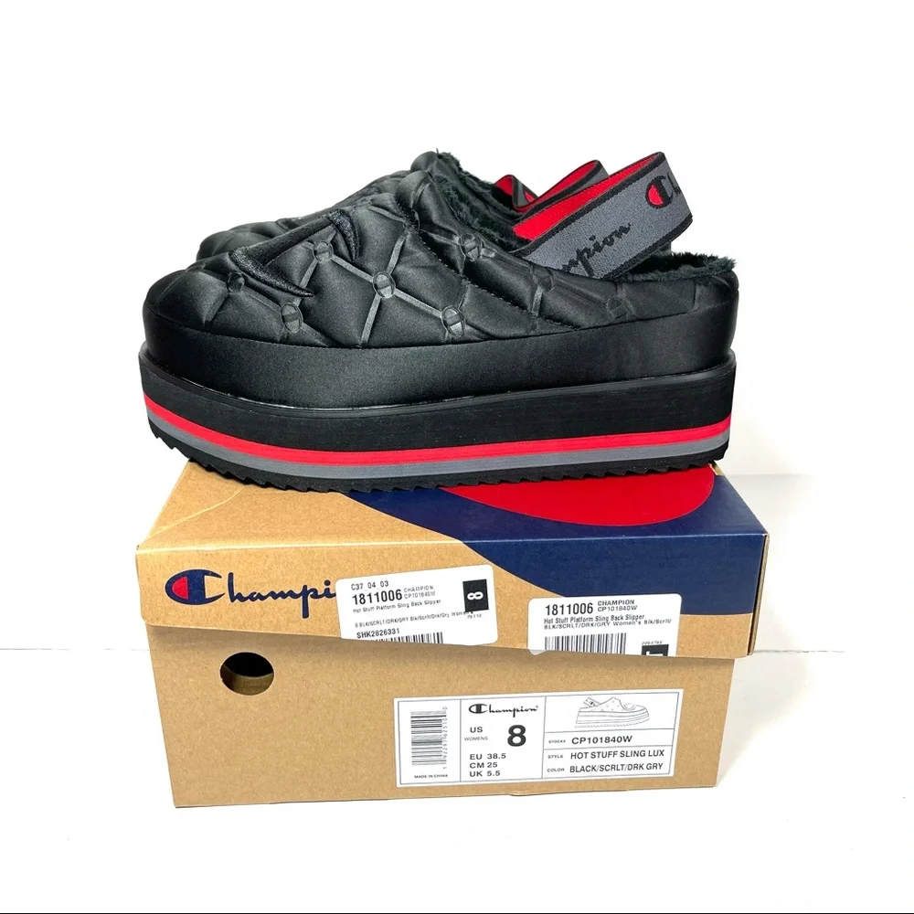 Champion Hot Stuff Platform Slippers Women’s Size 8 Lux‎ Black Slingback